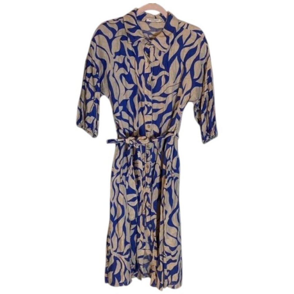 Valentina Naldi blue/beige button-front shirt dress size L